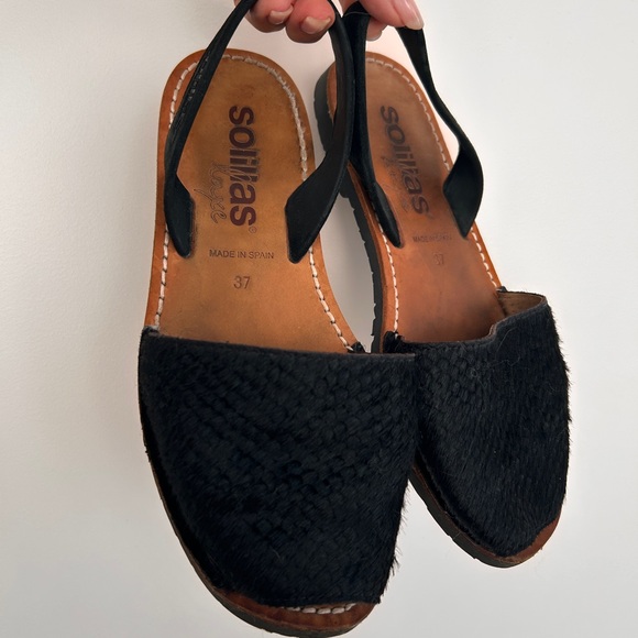 Solitas Shoes - Black Suede Espadrilles Slip-On Summer Flats Size 37